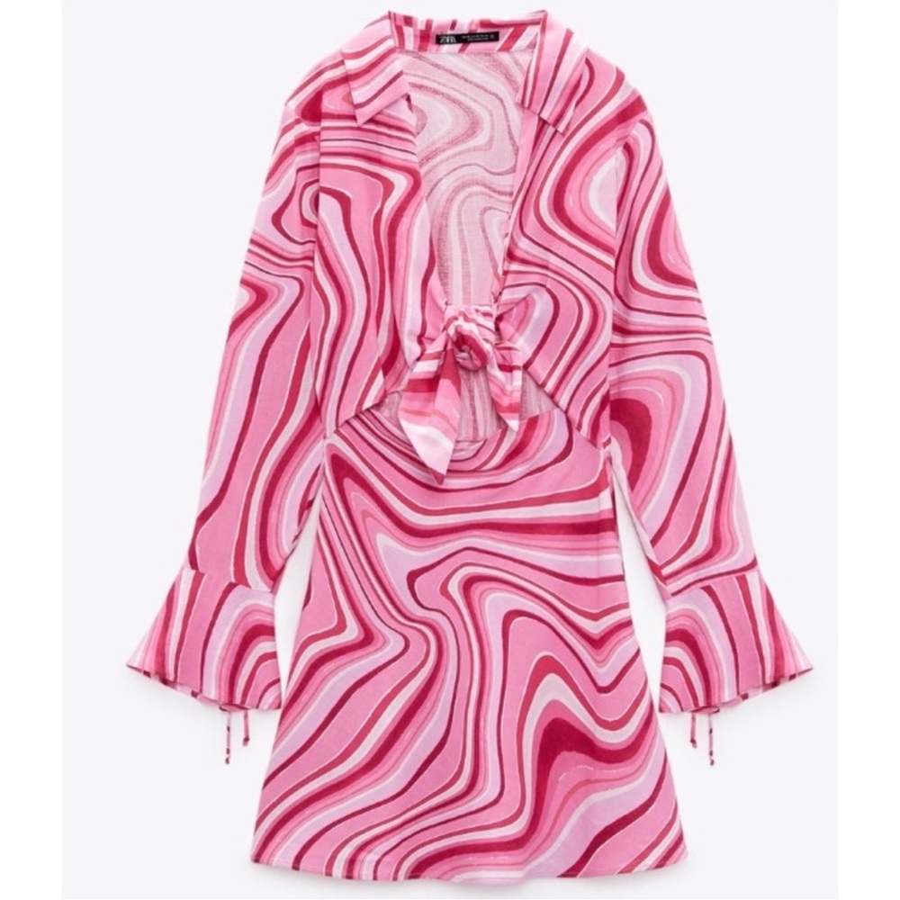 EUC Zara Linen-Blend Retro Pink and White Mini Dress - Picture 7 of 10